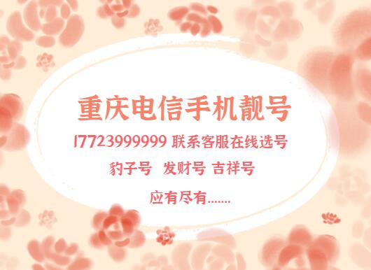 重庆电信手机靓号17723999999 尾数六连豹子号寓意“久久顺遂
